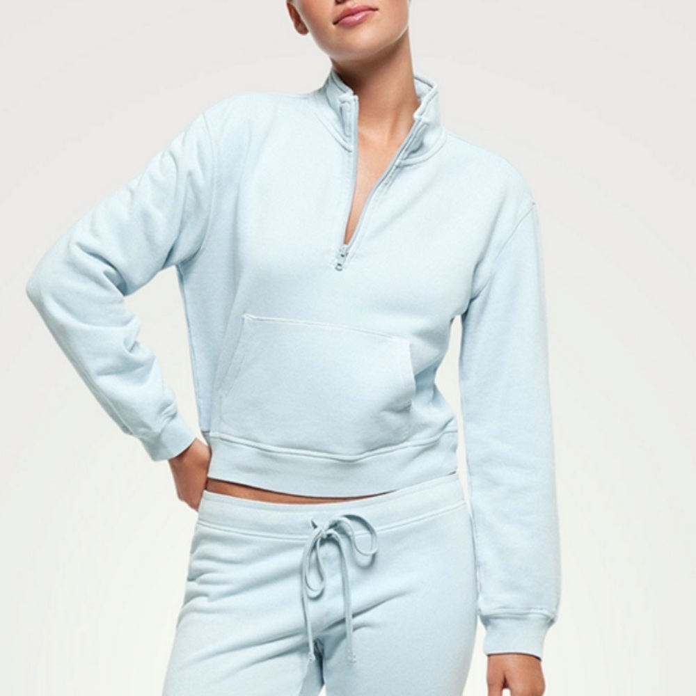 SKIMS French Terry Shrunken Half-Zip Sweatshirt Opal Blue - Size XXS